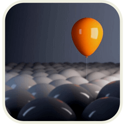 orange balloon above grey balloons